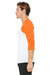 Bella + Canvas 3200 Mens 3/4 Sleeve Crewneck T-Shirt White/Neon Orange Side
