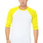 Bella + Canvas Mens 3/4 Sleeve Crewneck T-Shirt - White/Neon Yellow - Closeout
