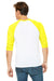 Bella + Canvas 3200 Mens 3/4 Sleeve Crewneck T-Shirt White/Neon Yellow Back