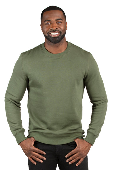 Threadfast Apparel 320C Mens Ultimate Fleece Crewneck Sweatshirt Army Green Front