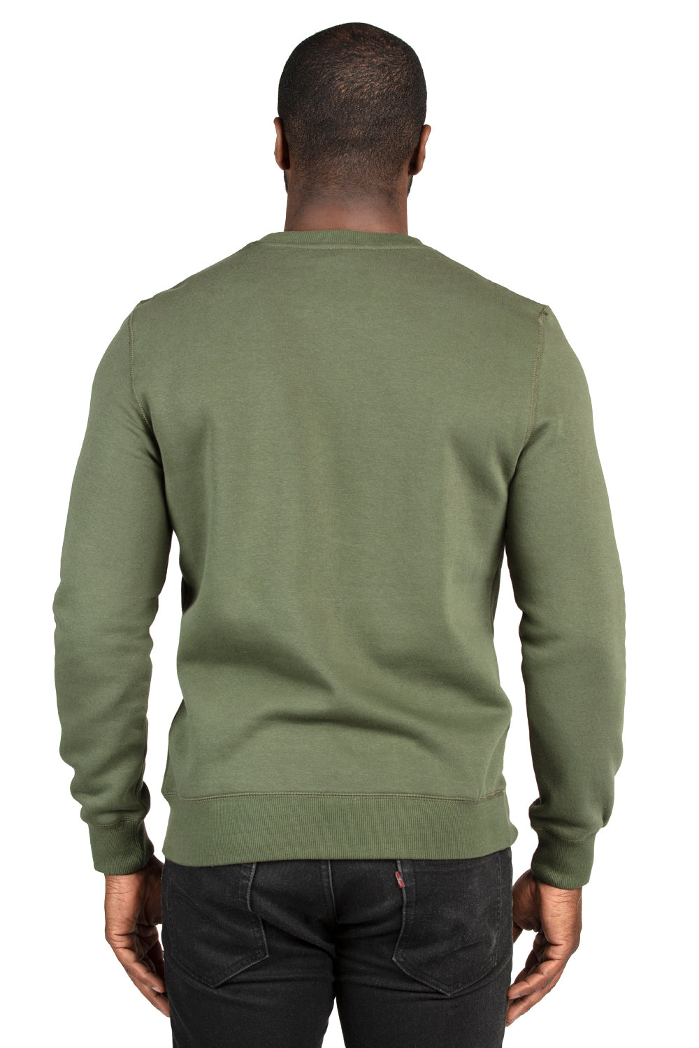 Threadfast Apparel 320C Mens Ultimate Fleece Crewneck Sweatshirt Army Green Back
