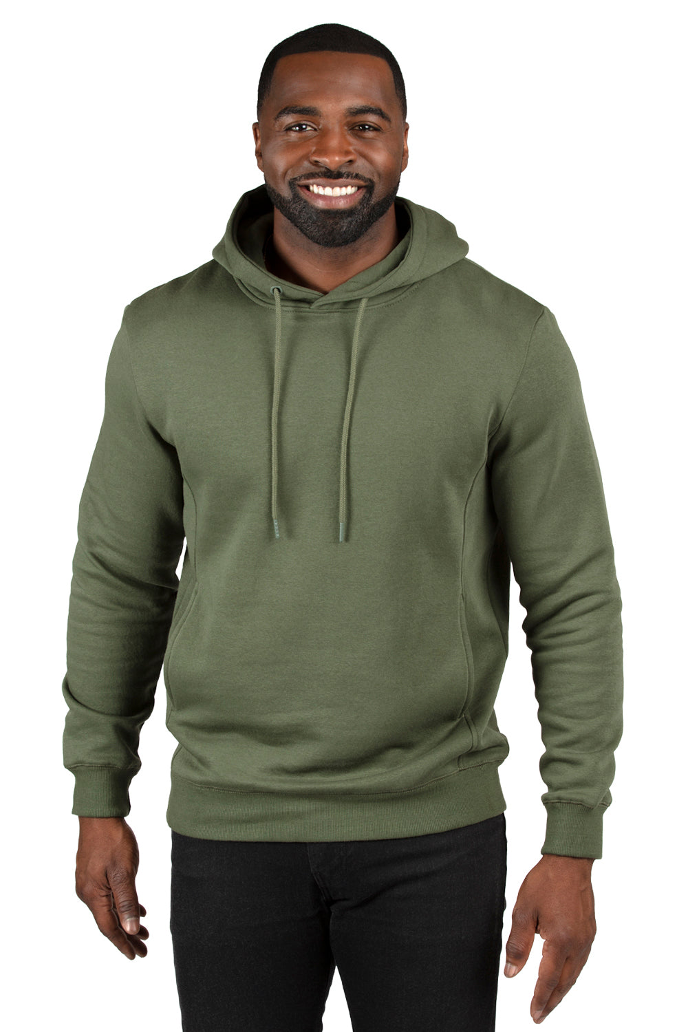 Threadfast Apparel 320H Mens Ultimate Fleece Hooded Sweatshirt Hoodie Army Green Front