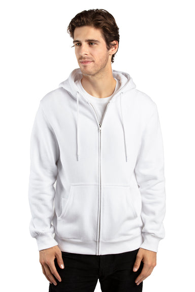 Threadfast Apparel 320Z Mens Ultimate Fleece Full Zip Hooded Sweatshirt Hoodie White Front