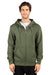 Threadfast Apparel 320Z Mens Ultimate Fleece Full Zip Hooded Sweatshirt Hoodie Army Green Front