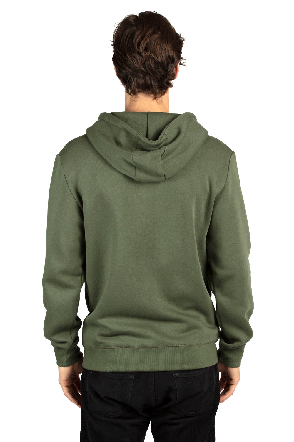 Threadfast Apparel 320Z Mens Ultimate Fleece Full Zip Hooded Sweatshirt Hoodie Army Green Back