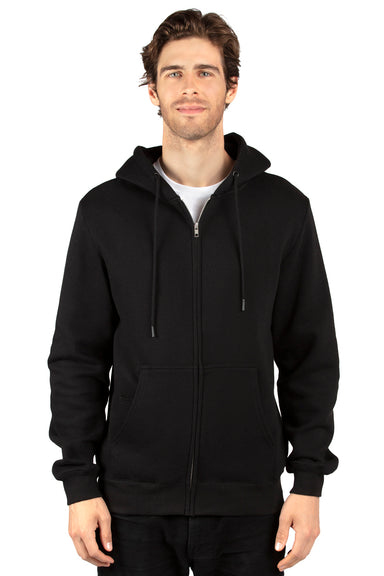Threadfast Apparel 320Z Mens Ultimate Fleece Full Zip Hooded Sweatshirt Hoodie Black Front