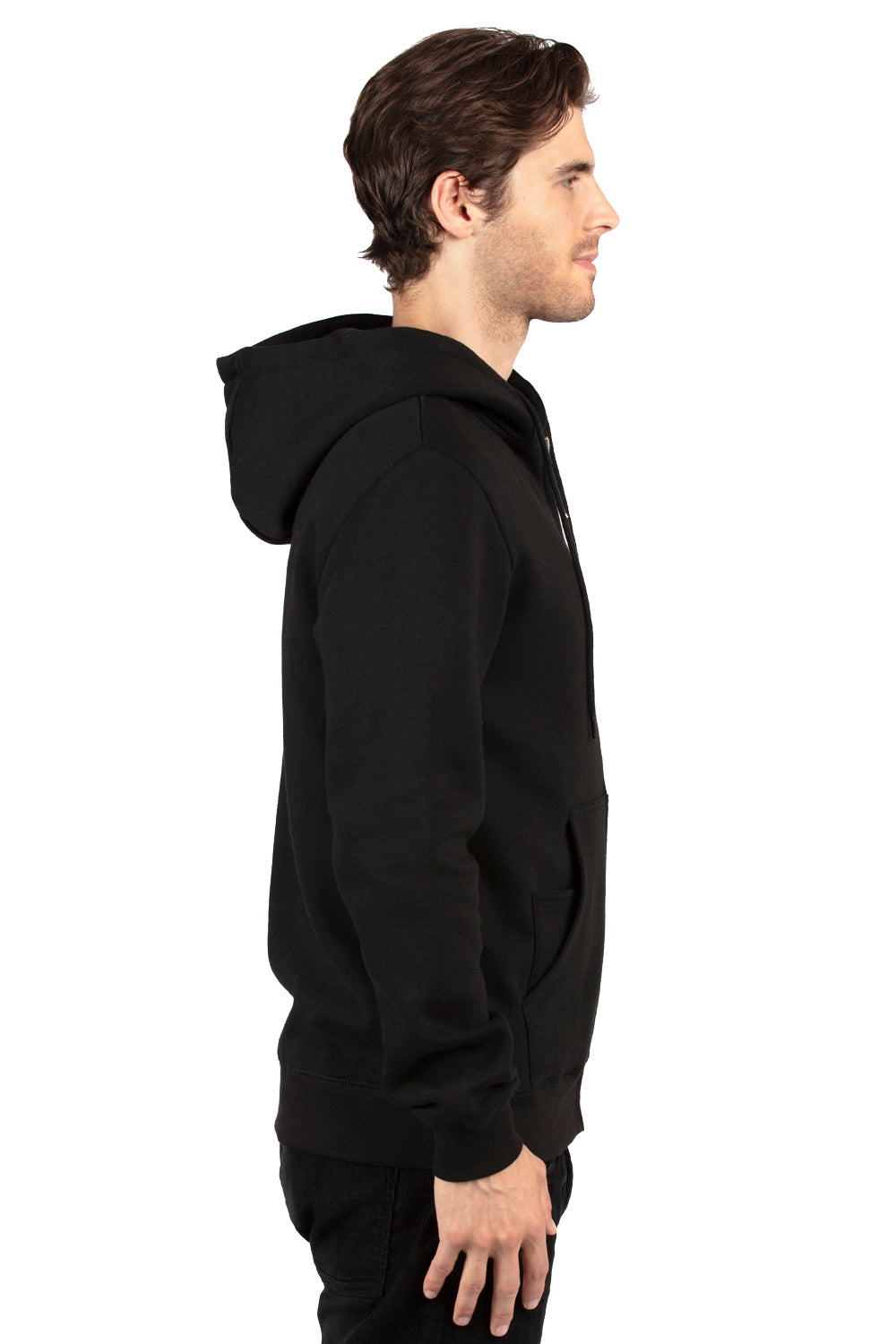 Threadfast Apparel 320Z Mens Ultimate Fleece Full Zip Hooded Sweatshirt Hoodie Black Side