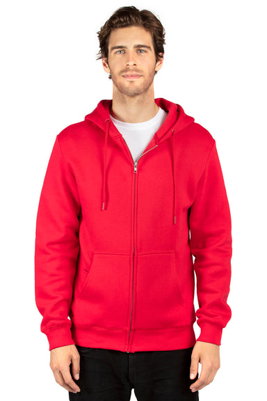 Threadfast Apparel 320Z Mens Ultimate Fleece Full Zip Hooded Sweatshirt Hoodie Red Front