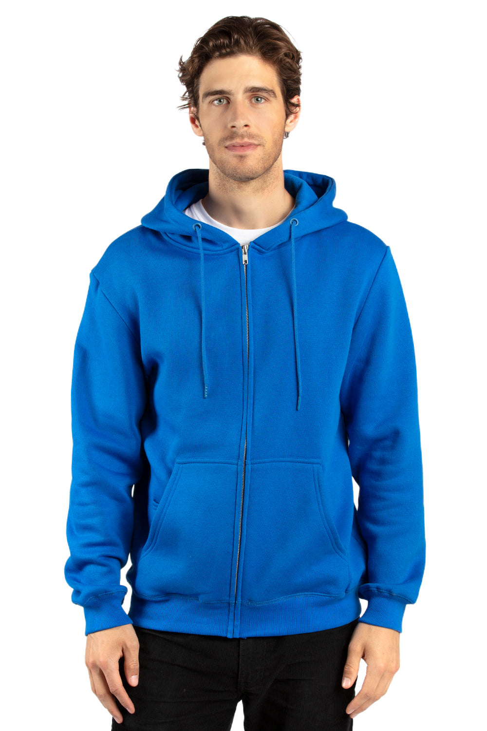 Threadfast Apparel 320Z Mens Ultimate Fleece Full Zip Hooded Sweatshirt Hoodie Royal Blue Front