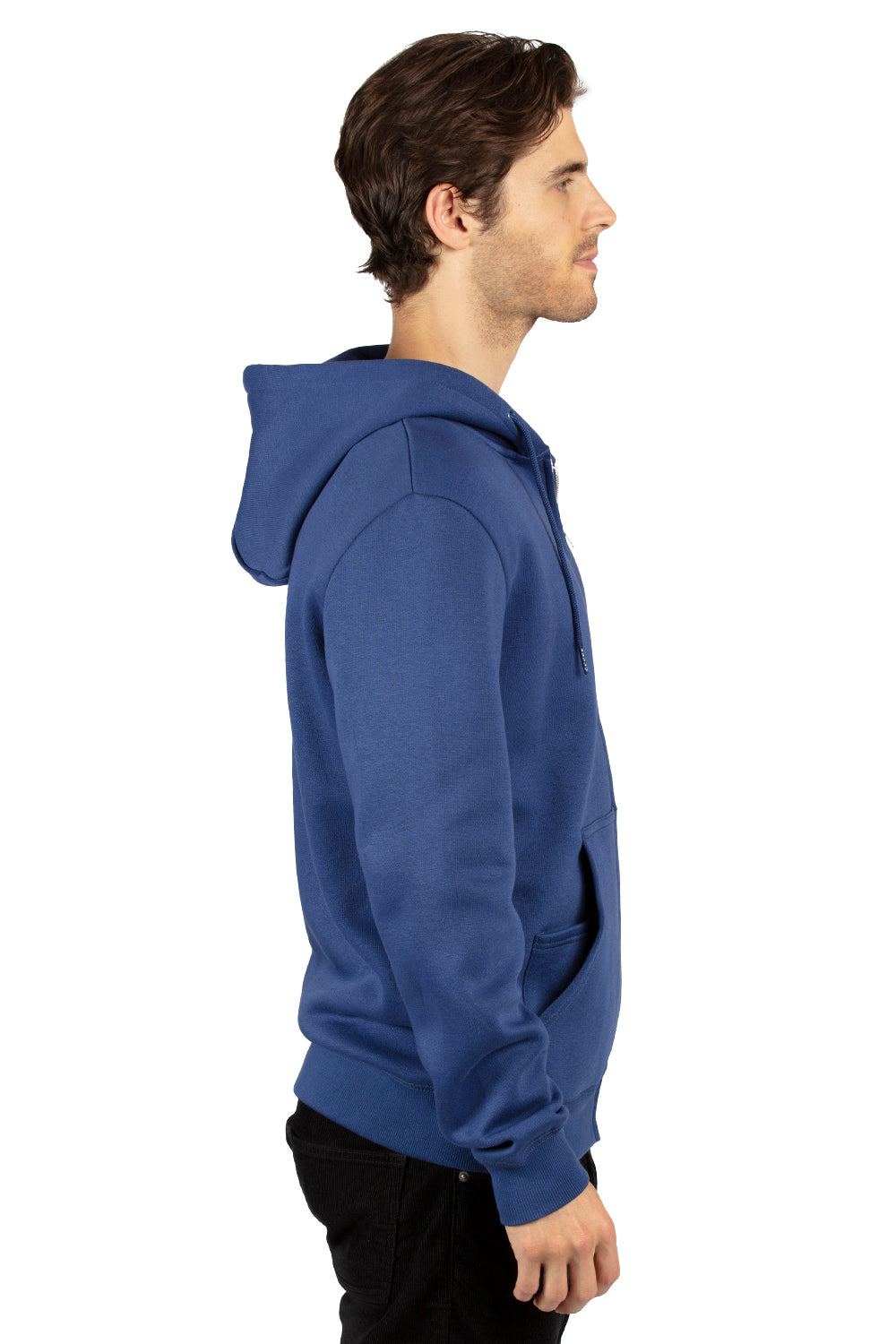 Threadfast Apparel 320Z Mens Ultimate Fleece Full Zip Hooded Sweatshirt Hoodie Navy Blue Side
