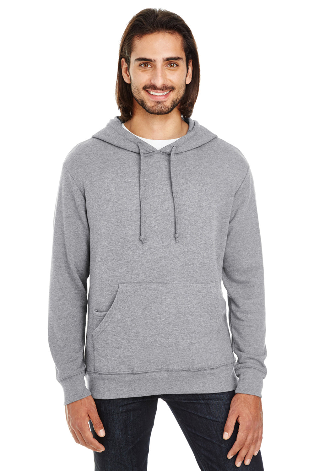 Threadfast Apparel 321H Mens French Terry Hooded Sweatshirt Hoodie Heather Charcoal Grey Front