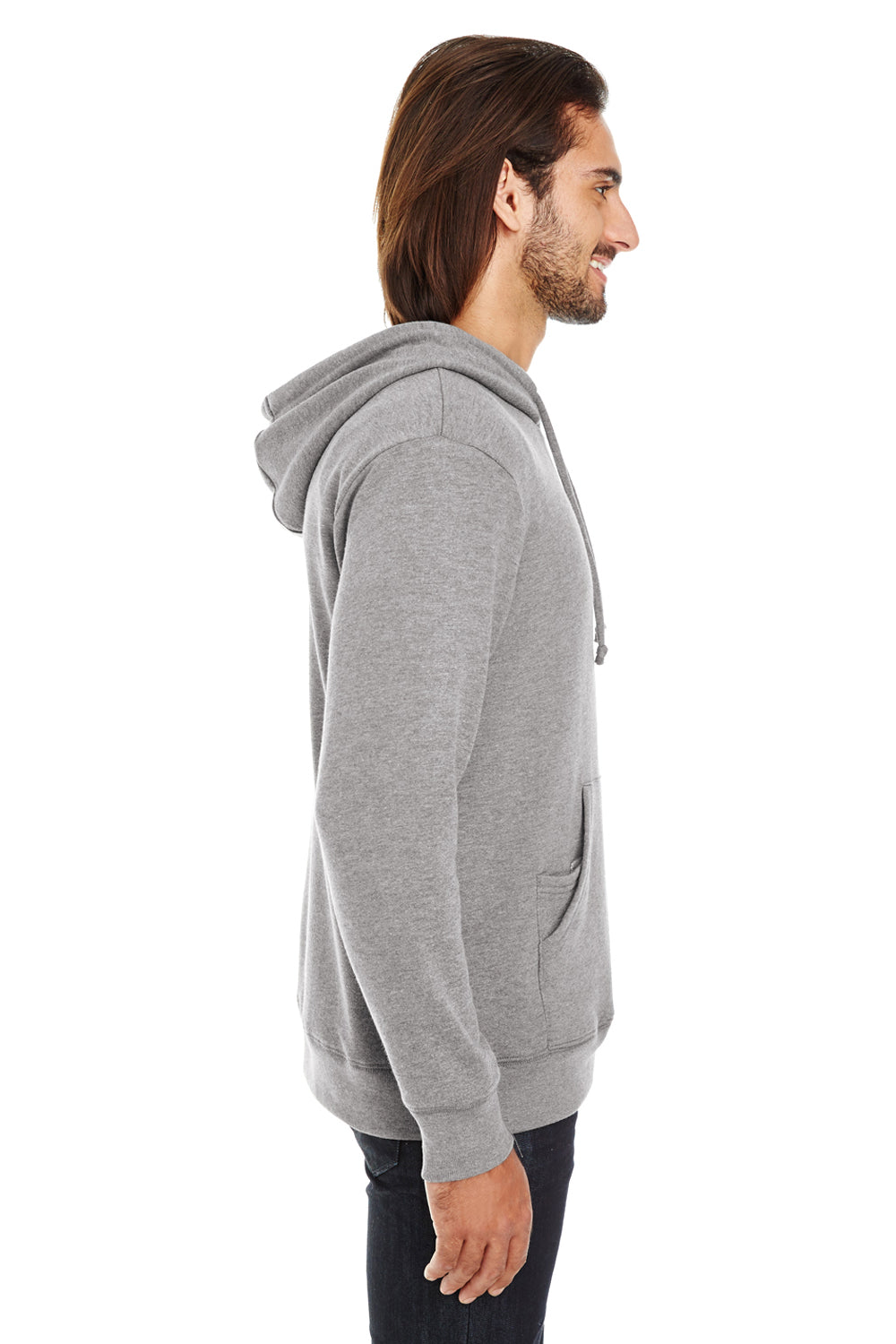 Threadfast Apparel 321H Mens French Terry Hooded Sweatshirt Hoodie Heather Charcoal Grey Side