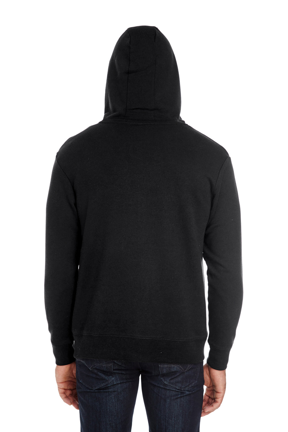 Threadfast Apparel 321Z Mens French Terry Full Zip Hooded Sweatshirt Hoodie Black Back