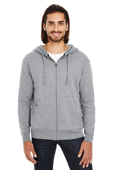 Threadfast Apparel 321Z Mens French Terry Full Zip Hooded Sweatshirt Hoodie Heather Charcoal Grey Front