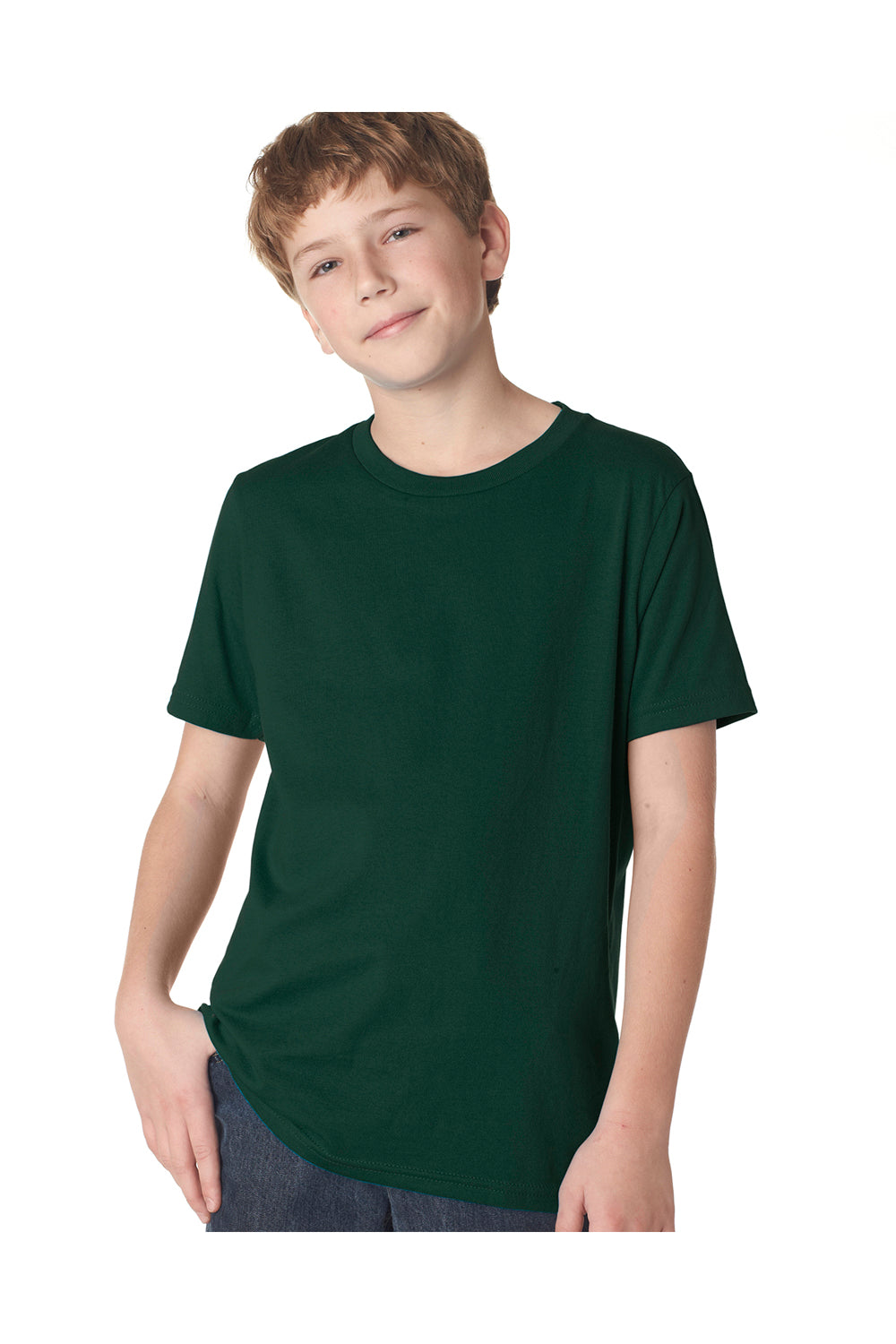 Next Level 3310 Youth Fine Jersey Short Sleeve Crewneck T-Shirt Forest Green Front