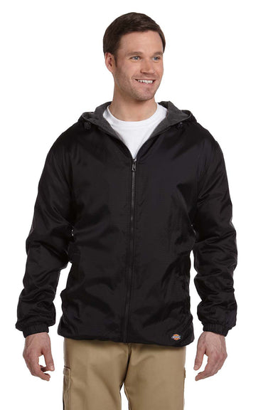 Dickies 33237 Mens Water Resistant Full Zip Hooded Jacket Black Front