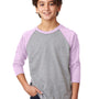 Next Level Youth CVC Jersey 3/4 Sleeve Crewneck T-Shirt - Heather Dark Grey/Lilac - Closeout