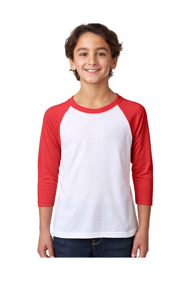 Next Level 3352 Youth CVC Jersey 3/4 Sleeve Crewneck T-Shirt White/Red Front