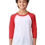Next Level Youth CVC Jersey 3/4 Sleeve Crewneck T-Shirt - White/Red - Closeout