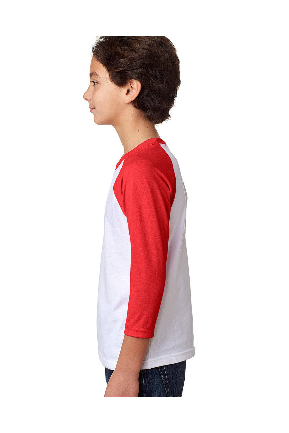 Next Level 3352 Youth CVC Jersey 3/4 Sleeve Crewneck T-Shirt White/Red Side