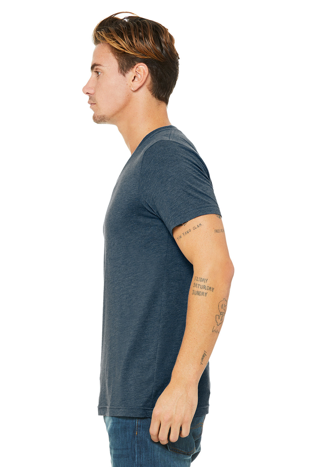 Bella + Canvas 3415C Mens Short Sleeve V-Neck T-Shirt Steel Blue Side