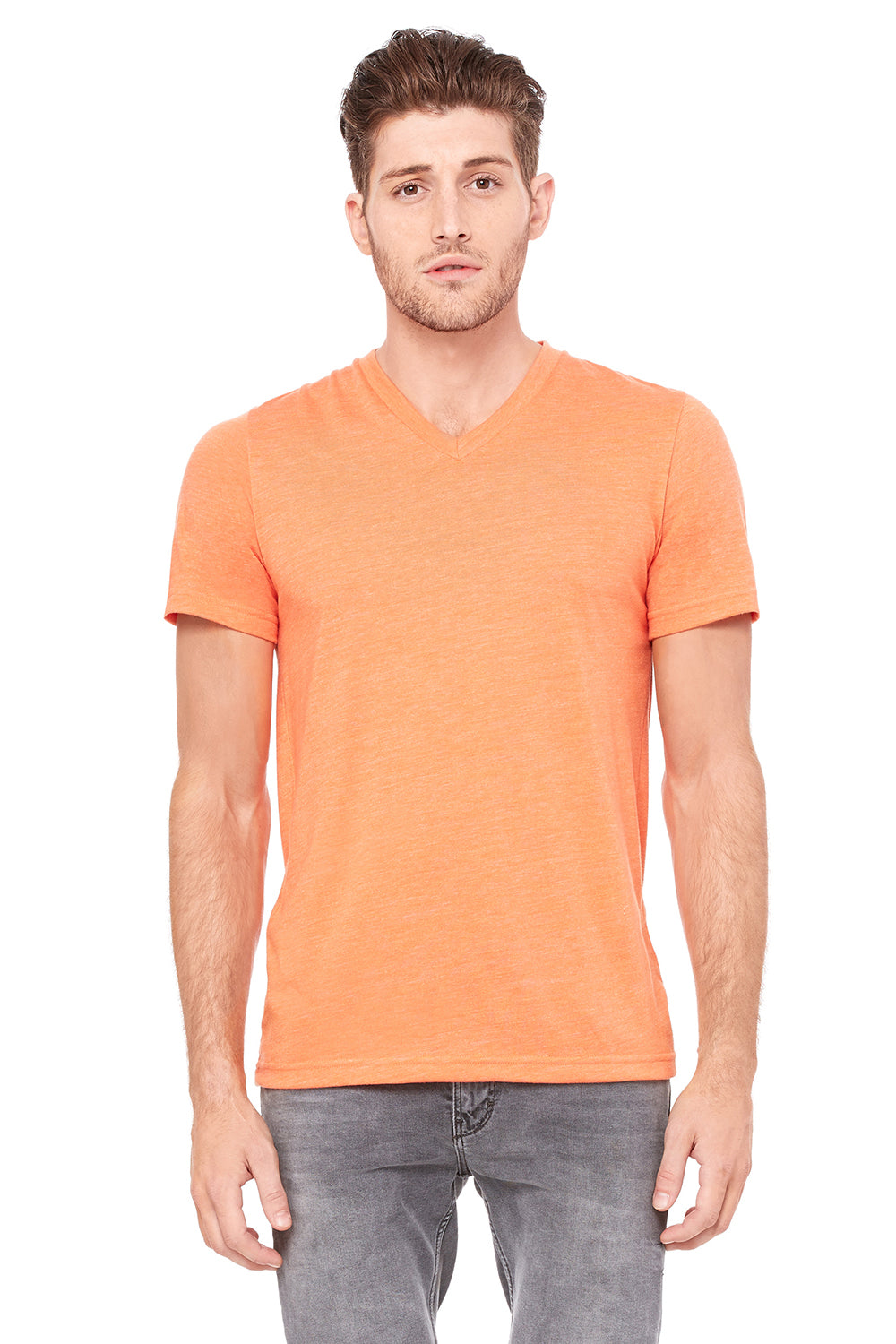 Bella + Canvas 3415C Mens Short Sleeve V-Neck T-Shirt Orange Front