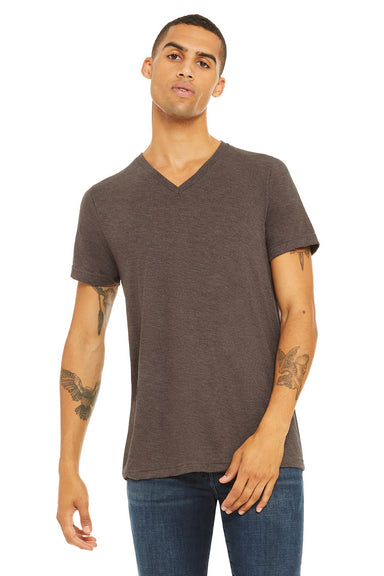 Bella + Canvas 3415C Mens Short Sleeve V-Neck T-Shirt Brown Front