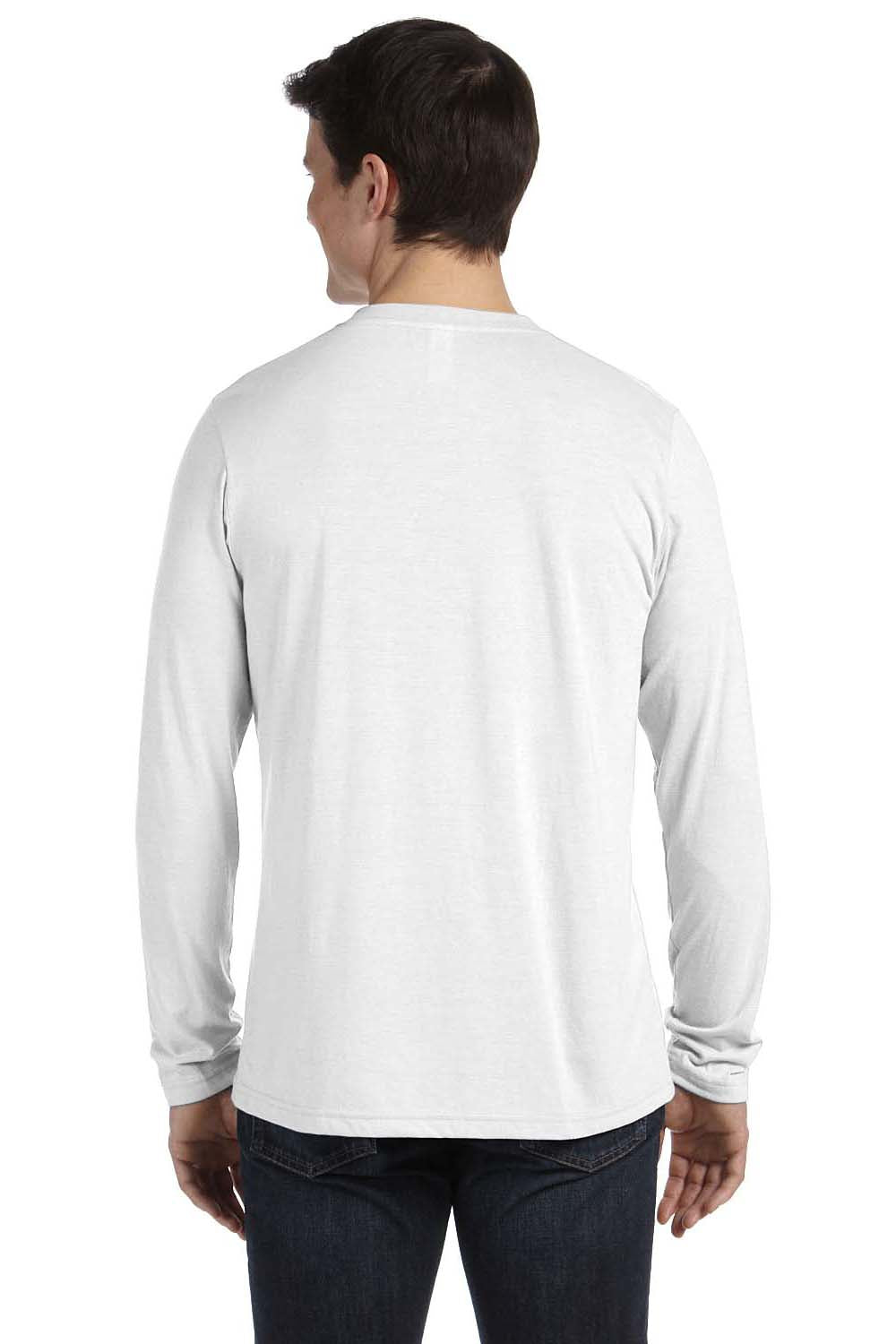 Bella + Canvas 3425 Mens Jersey Long Sleeve V-Neck T-Shirt White Back