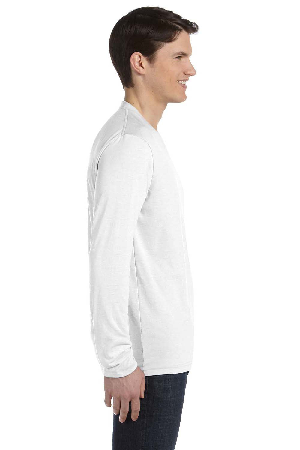 Bella + Canvas 3425 Mens Jersey Long Sleeve V-Neck T-Shirt White Side
