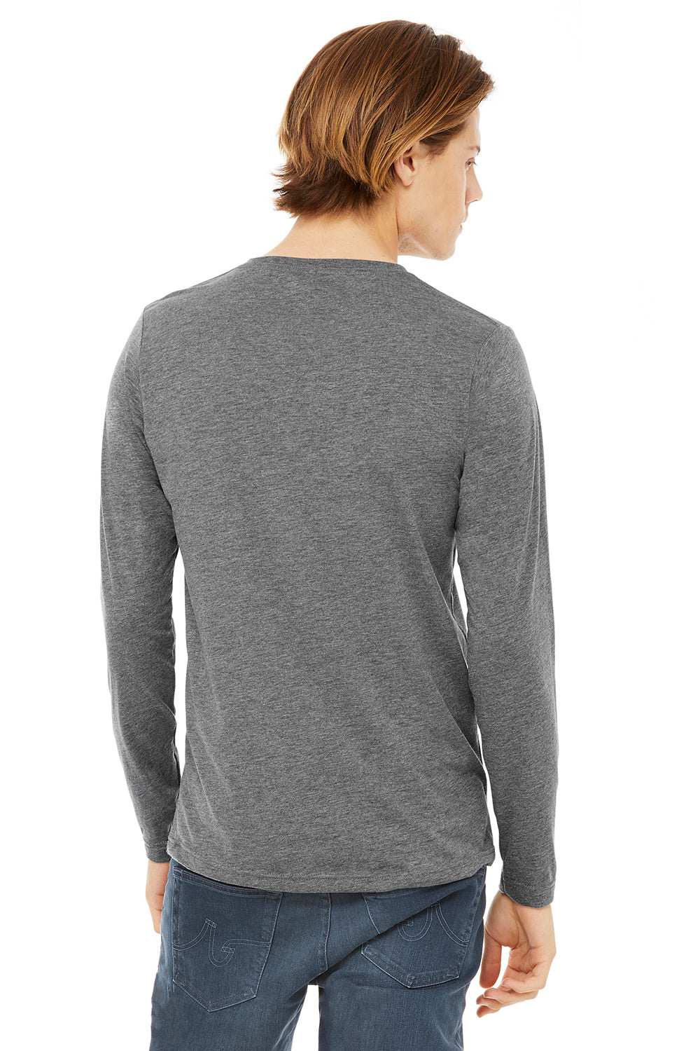 Bella + Canvas 3425 Mens Jersey Long Sleeve V-Neck T-Shirt Grey Back