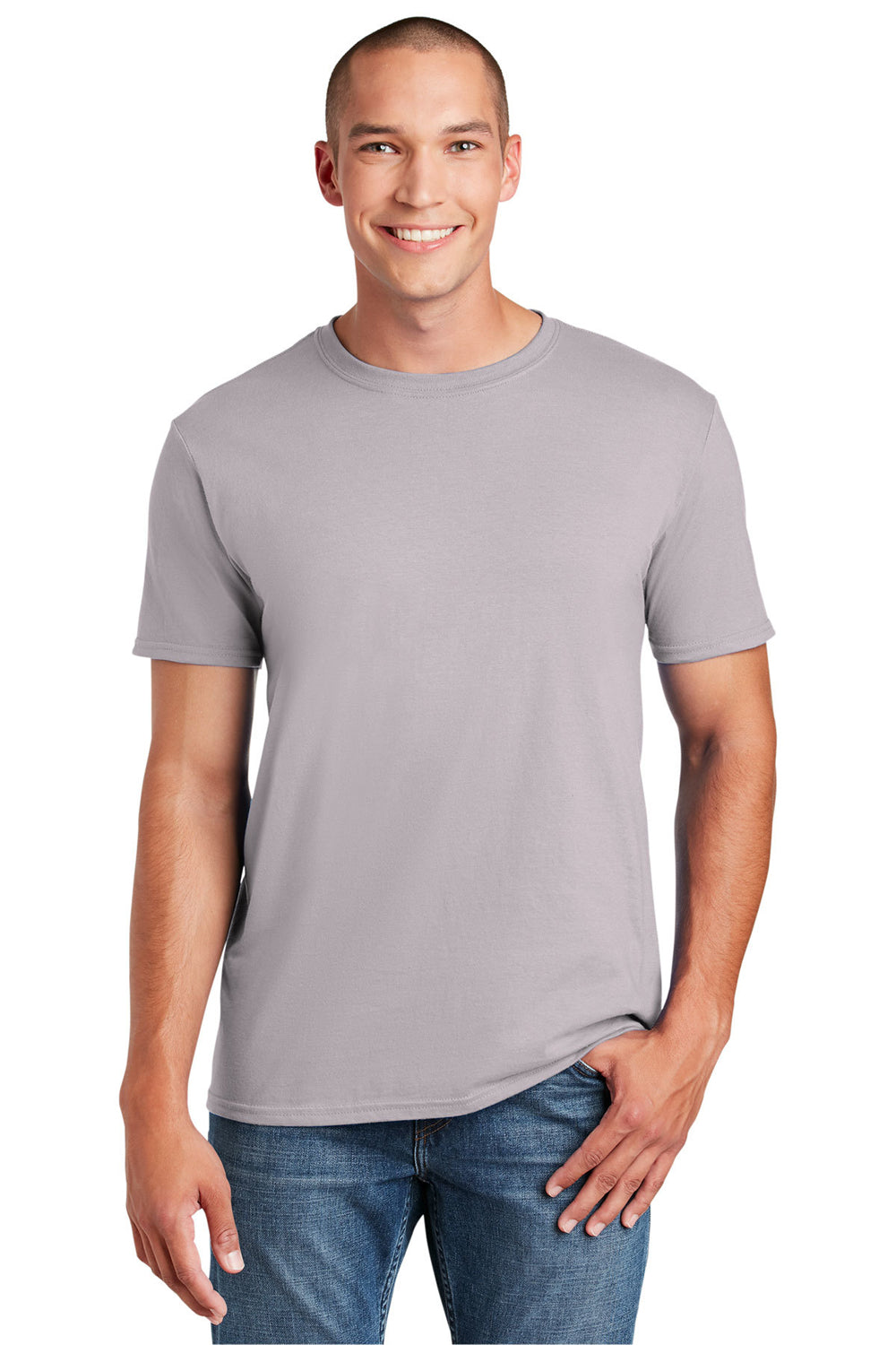 Gildan 64000/G640 Mens Softstyle Short Sleeve Crewneck T-Shirt Ice Grey Front