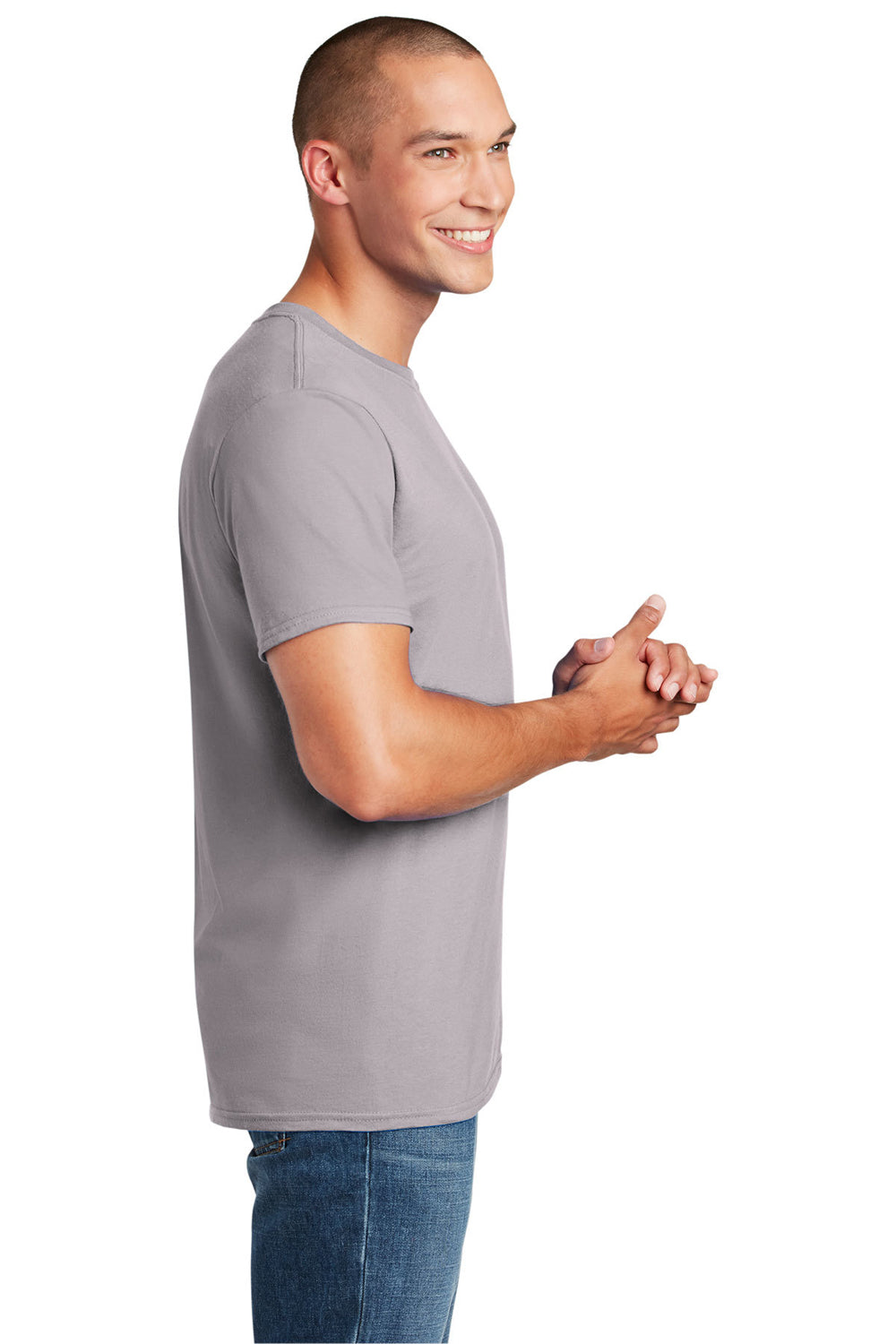 Gildan 64000/G640 Mens Softstyle Short Sleeve Crewneck T-Shirt Ice Grey Side
