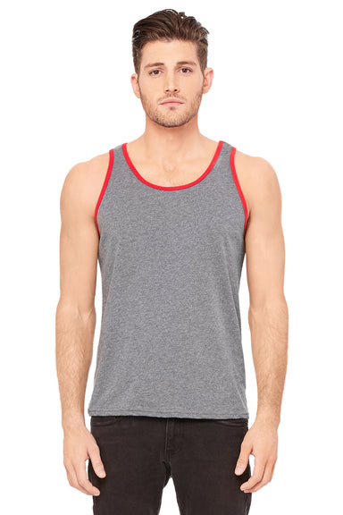 Bella + Canvas 3480 Mens Jersey Tank Top Heather Deep Grey/Red Front