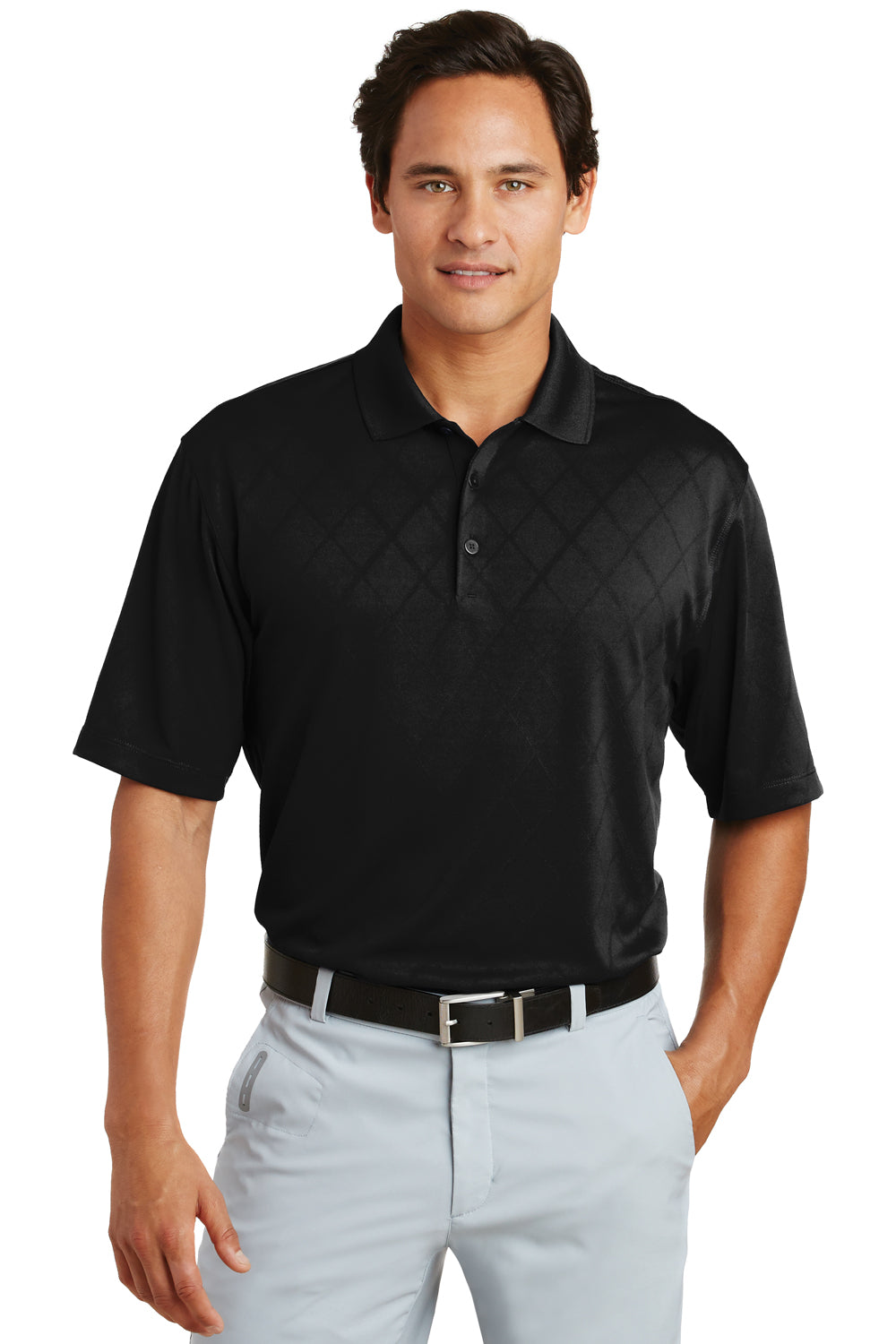 Nike 349899 Mens Dri-Fit Moisture Wicking Short Sleeve Polo Shirt Black Front