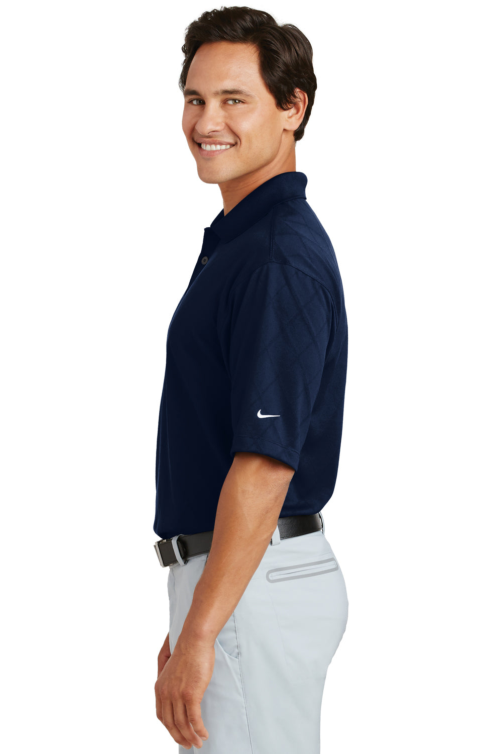 Nike 349899 Mens Dri-Fit Moisture Wicking Short Sleeve Polo Shirt Navy Blue Side