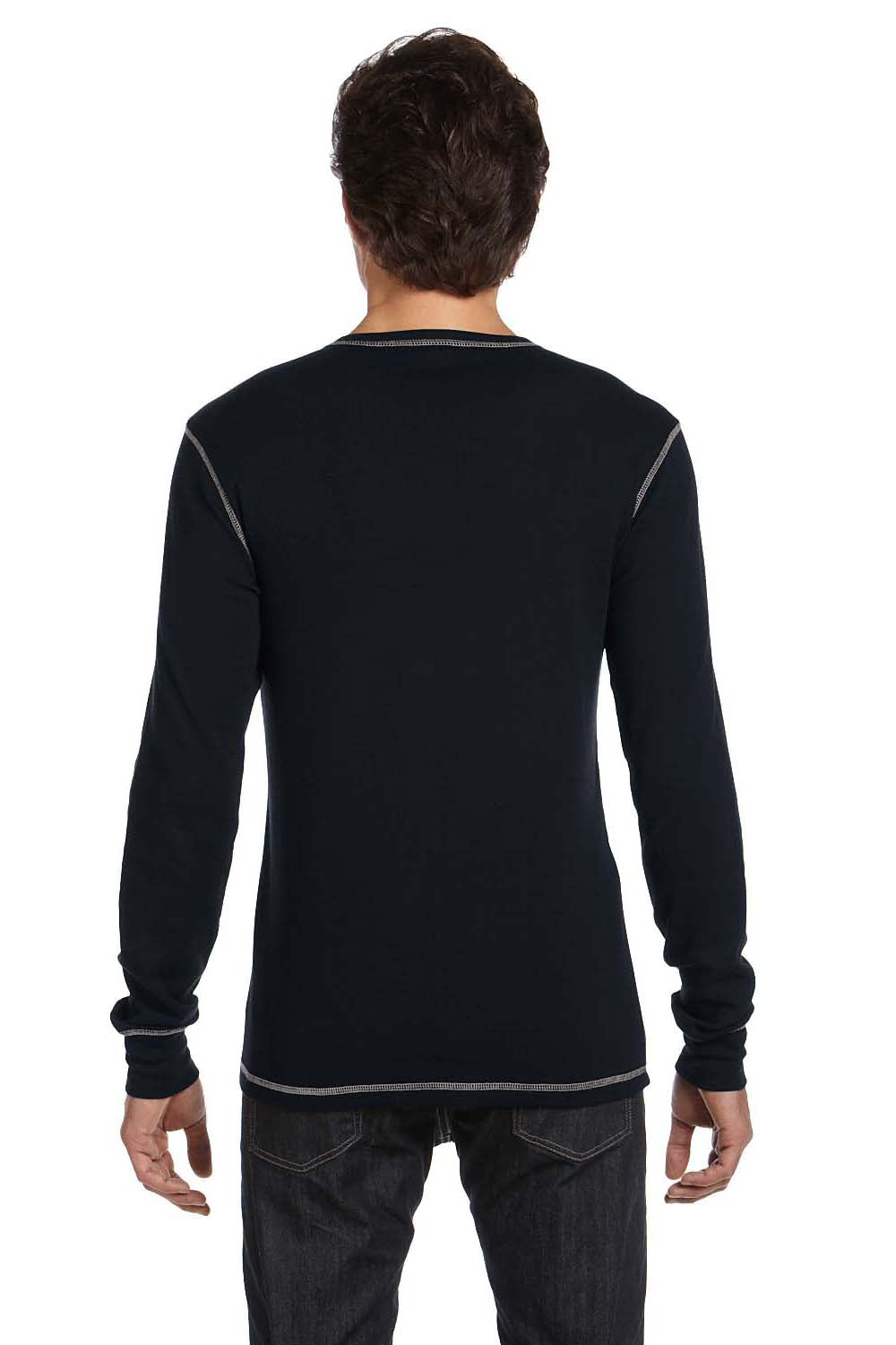 Bella + Canvas 3500 Mens Thermal Long Sleeve Crewneck T-Shirt Black/Grey Back