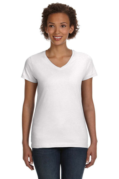 LAT 3507 Womens Fine Jersey Short Sleeve V-Neck T-Shirt White Front