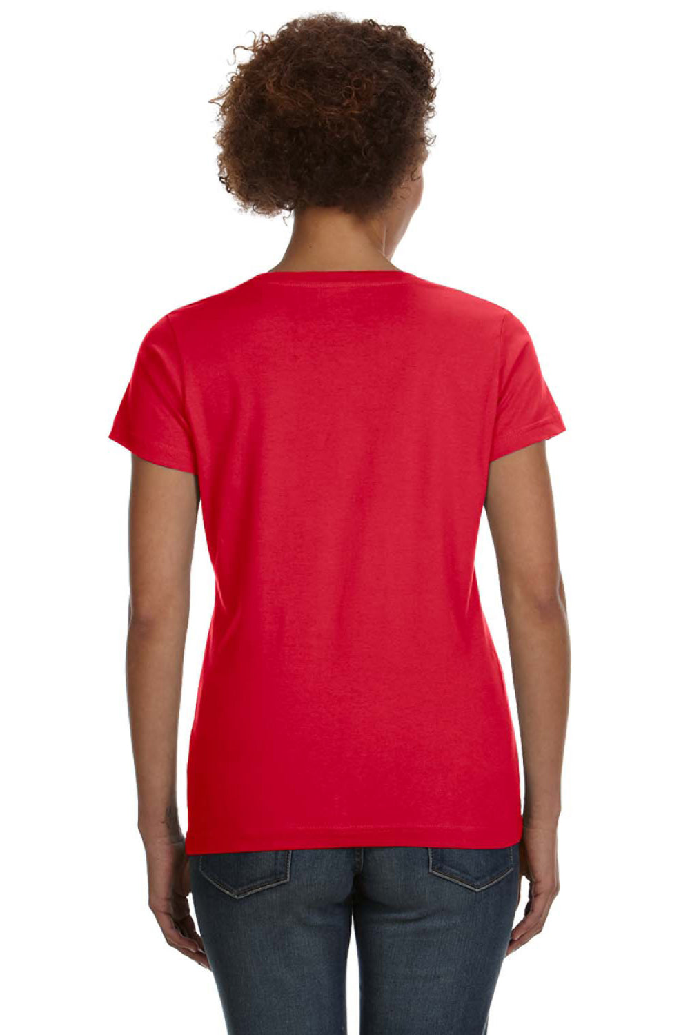 LAT 3507 Womens Fine Jersey Short Sleeve V-Neck T-Shirt Red Back