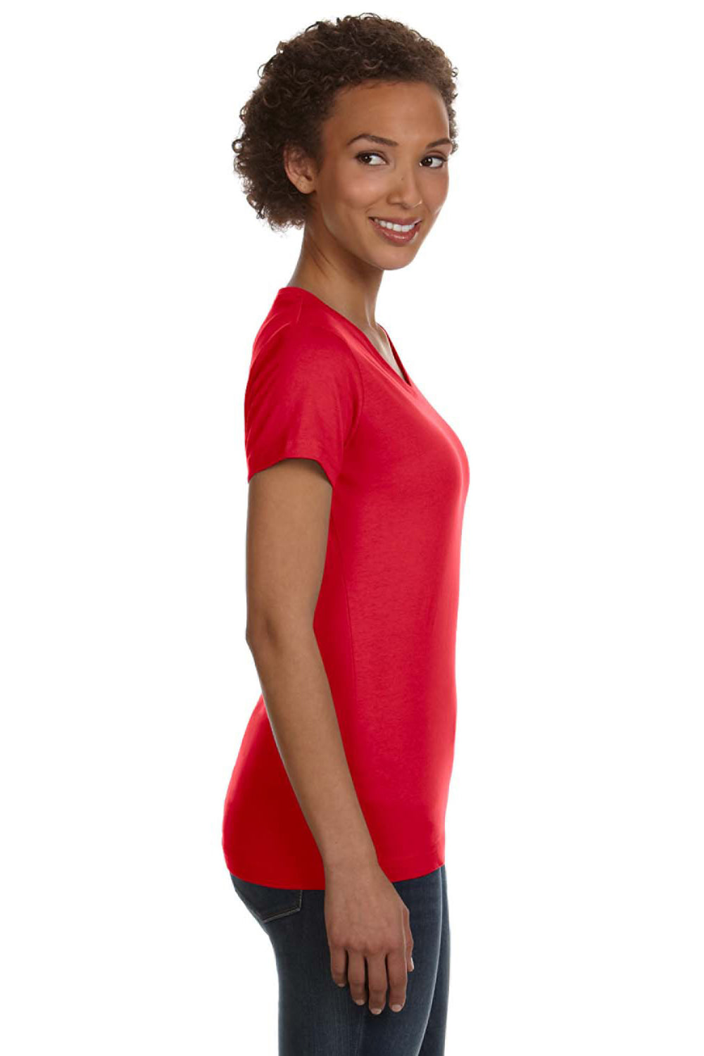 LAT 3507 Womens Fine Jersey Short Sleeve V-Neck T-Shirt Red Side