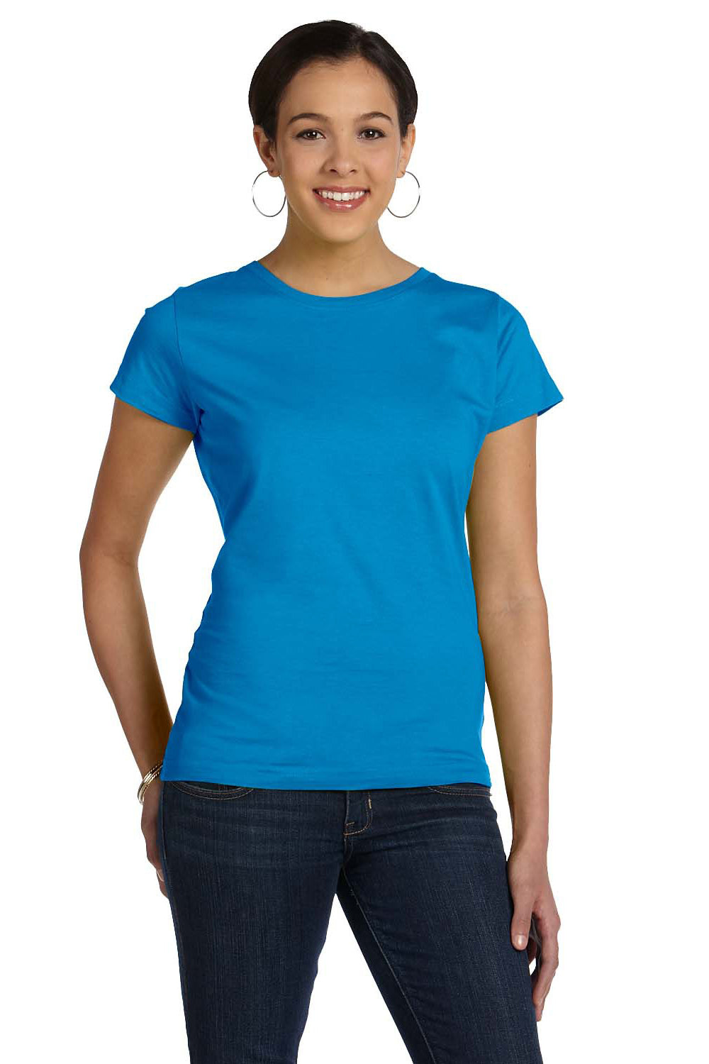 LAT 3516 Womens Fine Jersey Short Sleeve Crewneck T-Shirt Cobalt Blue Front