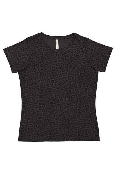 LAT 3516 Womens Fine Jersey Short Sleeve Crewneck T-Shirt Black Leopard Flat Front