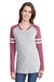 LAT 3534 Womens Gameday Mash Up Fine Jersey Long Sleeve V-Neck T-Shirt Heather Grey/Burgundy Front