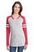 LAT 3534 Womens Gameday Mash Up Fine Jersey Long Sleeve V-Neck T-Shirt Heather Grey/Red Front