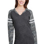 LAT Womens Gameday Mash Up Fine Jersey Long Sleeve V-Neck T-Shirt - Vintage Smoke Grey/Camo