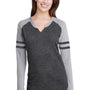 LAT Womens Gameday Mash Up Fine Jersey Long Sleeve V-Neck T-Shirt - Vintage Smoke Grey/Heather Grey