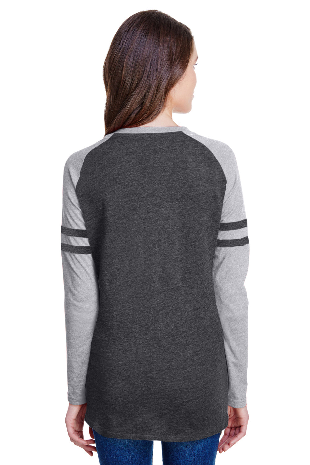 LAT 3534 Womens Gameday Mash Up Fine Jersey Long Sleeve V-Neck T-Shirt Vintage Smoke Grey/Heather Grey Back
