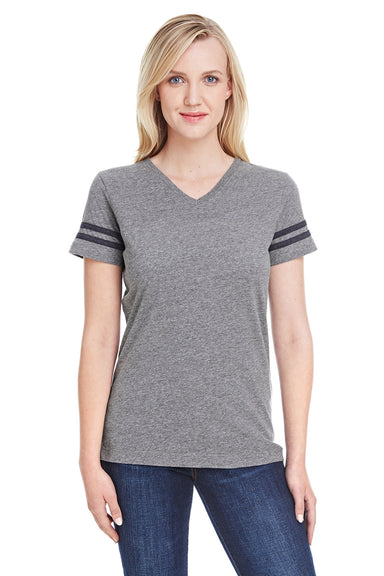 LAT 3537 Womens Fine Jersey Short Sleeve V-Neck T-Shirt Heather Granite Grey/Smoke Grey Front