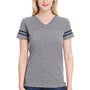 LAT Womens Fine Jersey Short Sleeve V-Neck T-Shirt - Heather Granite Grey/Smoke Grey