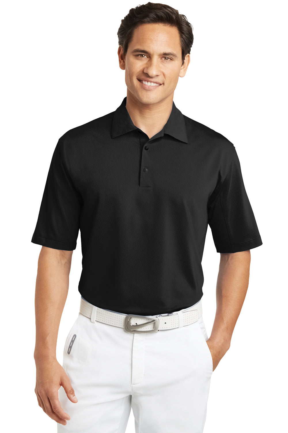 Nike 354055 Mens Sphere Dry Moisture Wicking Short Sleeve Polo Shirt Black Front