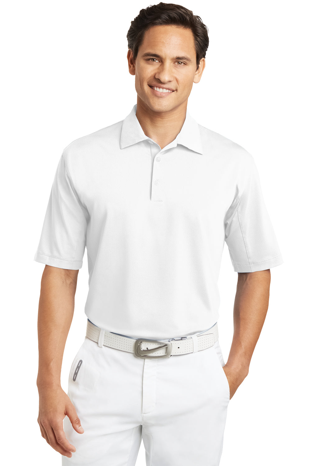 Nike 354055 Mens Sphere Dry Moisture Wicking Short Sleeve Polo Shirt White Front